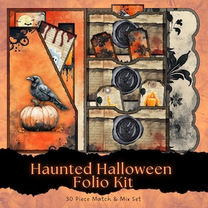 Haunted Halloween Folio Junk Journal Kit Halloween Scrapbooking Spooky Pages Halloween Candles Craft Ephemera Ghosts Holiday Craft Printable