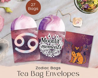 Envelopset Zodiac-theezakje | Afdrukbaar junkjournaal kortstondig | Theezakjeshouder afdrukbaar | Happy Mai-envelopcadeau