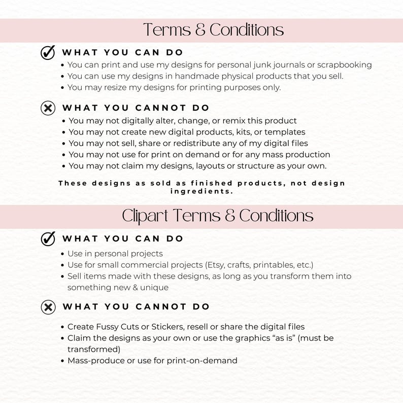 a list of terms and conditions for a graphic design service, including what the client can and cannot do. The text is written in a clear and concise manner, without any redundancy or vague wording.