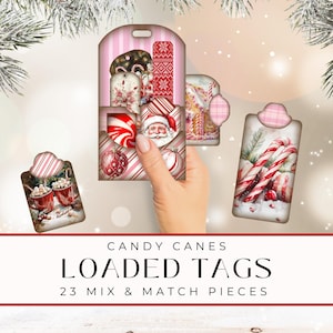 Candy Cane Christmas Loaded Tag Kit, Printable Holiday Scrapbook Tags, Vintage Santa Ephemera, Festive Digital Paper Crafts, Xmas Folio Kit