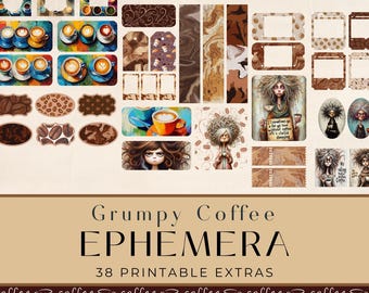 Junk Journal Ephemera, Coffee Shop, Scrapbook digitaler Download, Journaling Printable, Kaffee Verzierungen, Kaffee Decoupage, Vintage