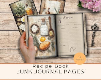 Vintage Cookbook Junk Journal Pages, Digital Scrapbook Paper Kit, Cooking Printable, Baking Collage Sheet, Kitchen Ephemera, Old Recipe Book