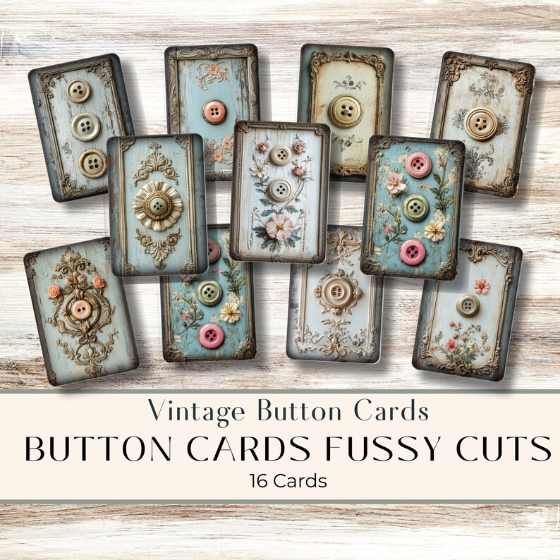 Design Button Card Printable Button Cards, Junk Journal Kit, Journaling Cards, Vintage ...