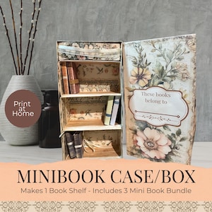 Vintage Florals, Mini Book Shelf, Box with Lid, Secret Cabinet, Junk Journal Printable Bookcase Miniatuure, Digital Download, Craft, Books