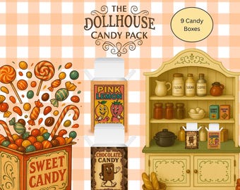 Dollhouse Mini Candy Boxes Printable Set of 9 | 1:12 Scale Vintage-Inspired Candy Boxes | DIY Miniature Candy Packaging Dollhouses, Dioramas