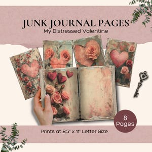 Distressed Valentine Day Junk Journal Pages, Valentine&#39;s Day Junk Journal, Vintage Romantic Scrapbook Paper, Digital Collage Sheet Scrapbook