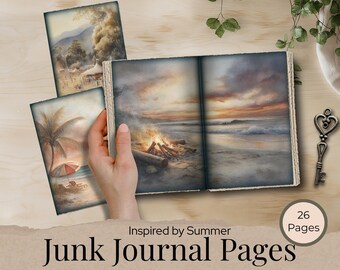 Vintage Summer Ocean Beach and Vacation Junk Journal - Coastal Escape Digital Kit - Perfect for Scrapbooking