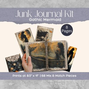 Gothic Dark Mermaid Junk Journal Pages, Dark Siren Scrapbook Paper, Dark Collage Sheet Black and Gold Sea Printable Marine Digital Download