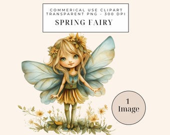 Watercolor Cute Spring Fairy Clipart | Pixie Sprite | Digital Art for Crafts & Commercial Use | Fantasy Clipart