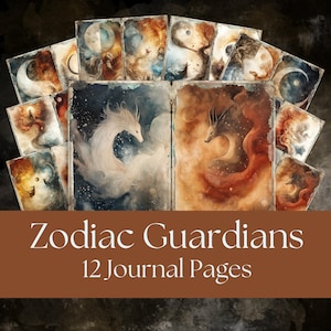 Gardiens du zodiaque, kit de journal indésirable aquarelle astrologique, téléchargement immédiat, image numérique imprimable, carte postale de découpage