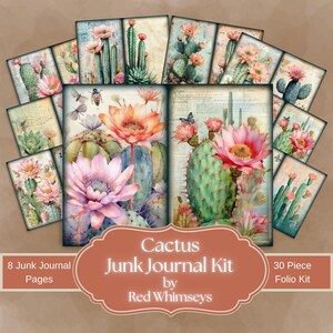 Cactus Junk Journal Pages and Folio Kit, aquarel succulent junk Kits, afdrukbare pagina's, digitale download