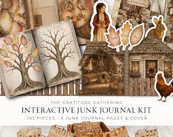 Thanksgiving Junk Journal Kit, Gratitude Gathering Interactive Autumn Journal Pages, Cottage & Recipe Box, Illusion Fussy Cut Pocket, 2026