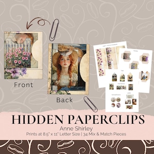 Anne Shirley, Green Gables Hidden Paperclip Folio Digital Download – Junk Journal Altered Addons & Ephemera for Scrapbooking