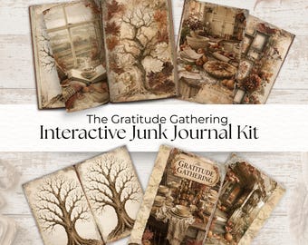 Autumn Gratitude Gathering Interactive Junk Journal Pages, Fall Thanksgiving Kit, Gratitude Tree, Journal Digital Download, 2026 C014