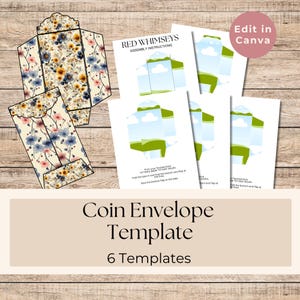 Sjabloon muntenveloppen, zes unieke pakketten, kortstondige, ongewenste dagboek, afdrukbaar, geldzakken downloaden, scrapbooking, zak