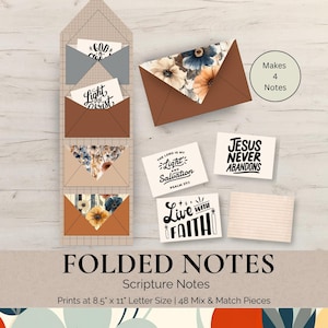 Kit imprimable de notes d'amour pliées avec les Écritures - Pour quatre enveloppes avec la foi, des messages spirituels, un folio à imprimer et à fabriquer soi-même
