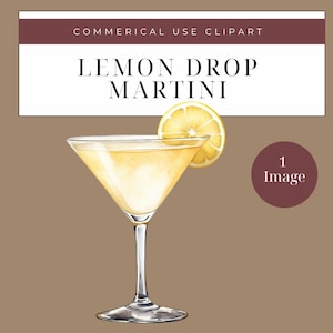Lemon Drop Martini Cocktail Acquerello Grafica Illustratio, Clipart download digitale acquerello bar menu matrimonio cocktail bevande