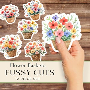 Flower Baskets Fussy Cuts, Printable Stickers, Junk Journal Kit, Printable Ephemera, Scrapbooking Supplies, Collage Sheets, Card Making