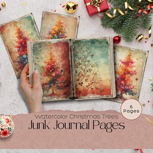 Christmas Junk Journal Pages, Digital Scrapbook Kit, Paper Collage Supplies, Vintage Christmas Trees, Junk Journal, Holiday Craft Pages