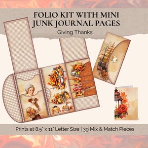 Thanksgiving Folio Kit, Junk Journal, Autumn Food, Gratitude, Friendsgiving Dinner Gift, Craft Kit, Digital Download, Printable Ephemera