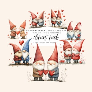 Valentine&#39;s Day Gnome Clipart: PNG Bundle (Digital Download)