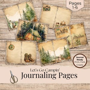 Camping Junk Journal Printable Pages, Vintage Camping, Hiking and Fishing Kit, Shabby Chic Paper Craft Sheet Ephemera Scrapbooking