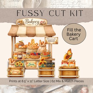 Kit interactivo para llenar el carrito de panadería con cortes delicados, pan, mermelada, miel, letreros, cestas, cajas y un diario de basura (2026)