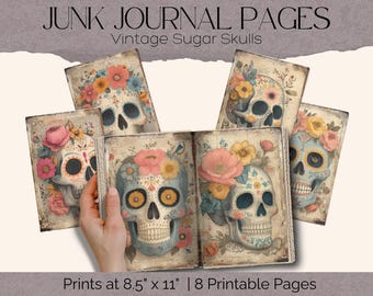Day of the Dead Junk Journal, Printable Sugar Skull Pages, Halloween Ephemera, Digital Collage Kit for Crafters, Mexican Catrinas and Skulls