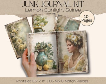 Shabby Chic Lemon Sunlight Soiree Junk Journal Mega Kit, Summer PDF, Vintage Ephemera, Pockets, Envelopes, Printable Papers Journaling Pages
