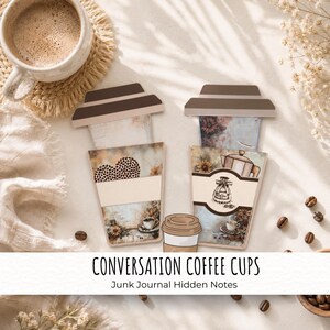 Coffee Conversation Junk Journal Hidden Note coffee cup - Vintage Coffee Printables and Digital Downloads