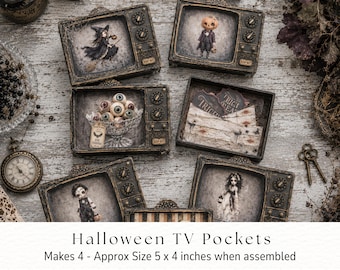 Halloween TV Pockets Printable Kit | 34 Vintage Television Pockets | Spooky Junk Journal Ephemera | Halloween Paper Craft, 2026