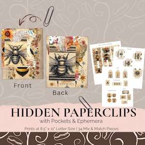 Vintage Honey Bees Hidden Paperclip Folio Digital Download – Junk Journal Addons & Ephemera for Scrapbooking
