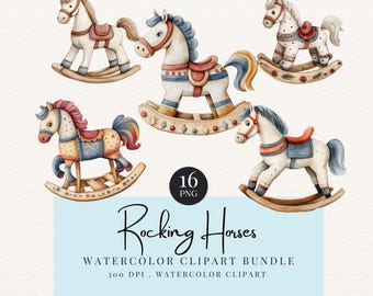 Imágenes prediseñadas de caballito mecedora, 16 imágenes PNG, imágenes prediseñadas para baby shower, gráfico de caballo de juguete vintage, descarga instantánea para uso comercial, archivo PNG para bebé recién nacido