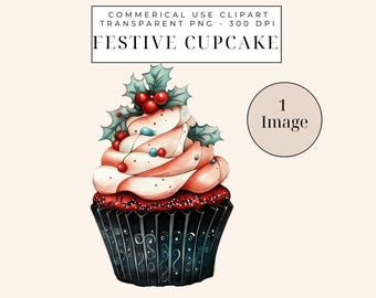 Fröhliche Weihnachts Cupcake Clipart, Festliche Essen Grafiken für Weihnachten Journals & Illustrationen, Urlaub Scrapbooking Dekor