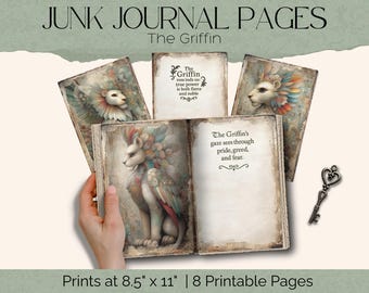 The Griffin Junk Journal Pages, papiers fantaisistes de lion et aigle animal mythique indésirable, scrapbooking téléchargement numérique