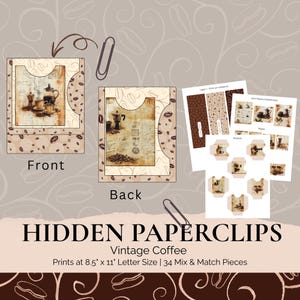Vintage Coffee, Black and Brown  Hidden Paperclip Folio Digital Download – Junk Journal Altered Addons & Ephemera for Scrapbooking