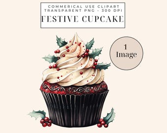 Fröhliche Weihnachts Cupcake Clipart, Festliche Essen Grafiken für Weihnachten Journals & Illustrationen, Urlaub Scrapbooking Dekor