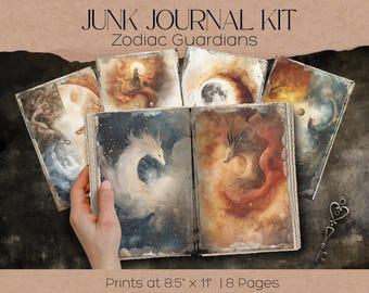 Zodiacs Guardians, Astrological Watercolor Junk Journal Kit, Instant download, Printable Digital Images