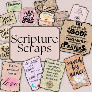 Scripture Scraps, Junk Journal, Bible Journaling, Stickers, Verse, Prayer, Fussy Cut, Faith, My Porch Prints, Printable, Digital Download