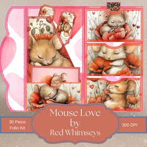 Kit de folio con diseño de ratón Love de 30 piezas. Suministros para manualidades de San Valentín, álbumes de recortes y tarjetas, regalo para ella