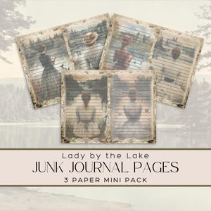 A Lady by the Lake Junk Journal Digital Paper, 3 Digital Journal Pages, Printable Ephemera, Paper Craft, Collage Sheet, Victorian Age