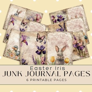 Rustic Easter Junk Journal Pages, Spring Digital Art, Easter Egg Picture Collage, Easter House Junk Journal Page, Easter Iris Junk Journal