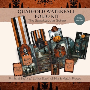 Scary Halloween Creepy Characters Waterfall Folio Kit | Mix and Match Scrapbook Supplies for Creative Folder Pockets Junk Journal