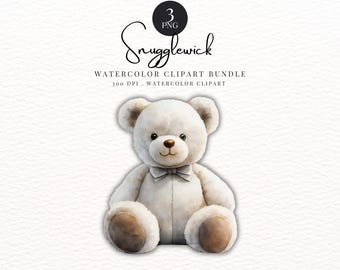 Cute Watercolor White Teddy Bear Clipart, Instant Download, Bear Illustration for Nursery & Baby Room, Baby Shower, Cozy, Sweet Decor