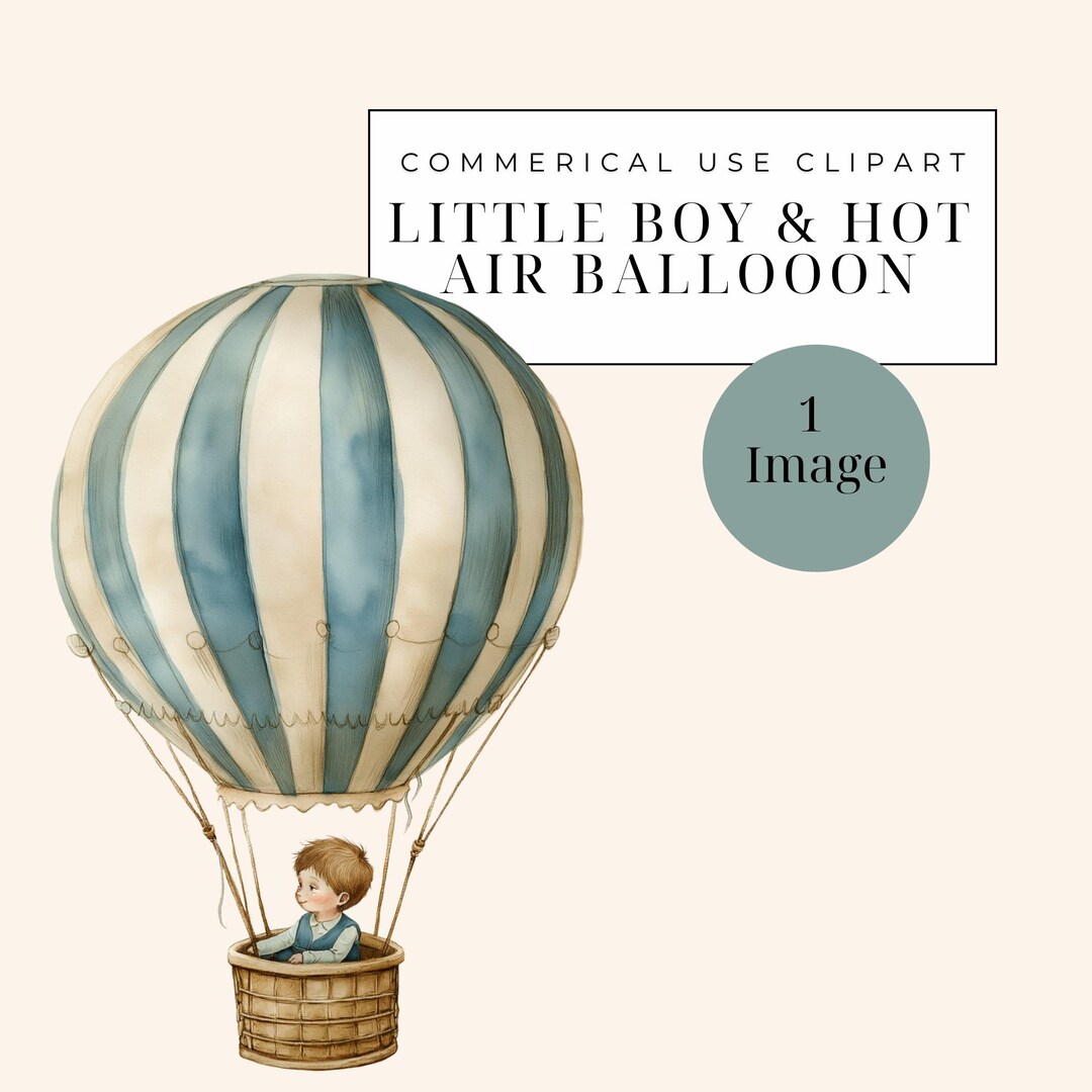 Watercolor Hot Air Balloon Clipart Pink & Blue | Baby Boy Shower ...