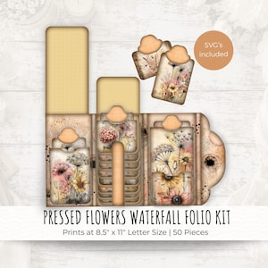 Pressed Flowers Waterfall Folio Kit, Printable Junk Journal Folio, Interactive Mini Album, Floral Ephemera, Scrapbook Paper Craft, 2026