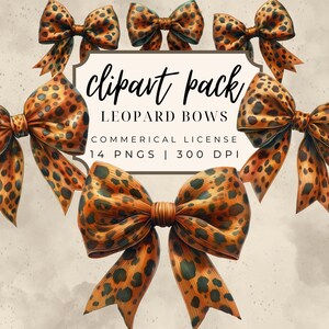 Fiocchi leopardati ad acquerello Clipart PNG Fiocco ghepardo Clipart Fiocco con stampa leopardata Coquette Fiocco disegnato a mano Clipart Fiocco con stampa leopardata Design fai da te