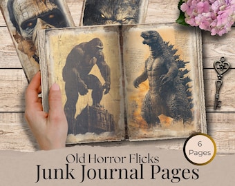 Horror Movie Inspired Junk Journal Pages, Spooky Horror Digital Art Project, Printable Vintage Diary Paper Halloween Pages, Frankenstein