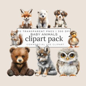 Watercolor Baby Animals Clipart Bundle: Safari & Forest PNG Images (Digital Download