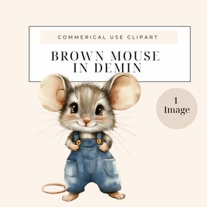 Clipart Souris en denim - Jolies souris aquarelle PNG avec licence commerciale pour créations en papier et projets DIY
